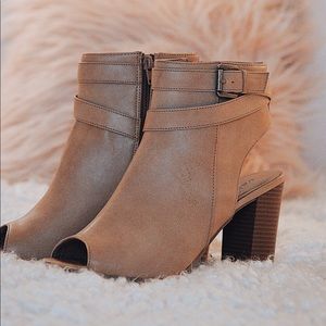 Brown Chunky Heel Open Toe Boots